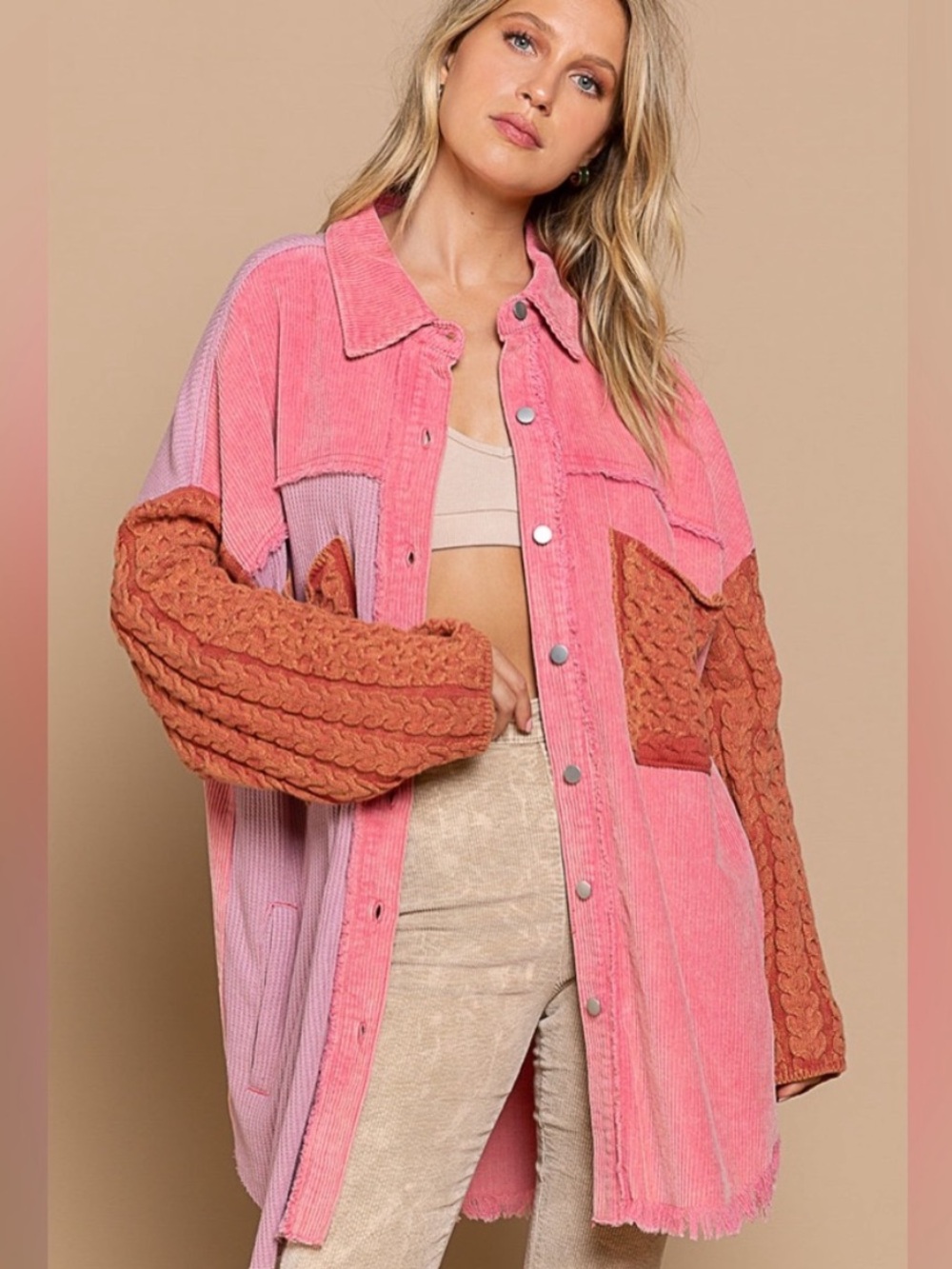 POL Corduroy Sweater Raw Edge Hem Oversized Shacket Jacket Medium